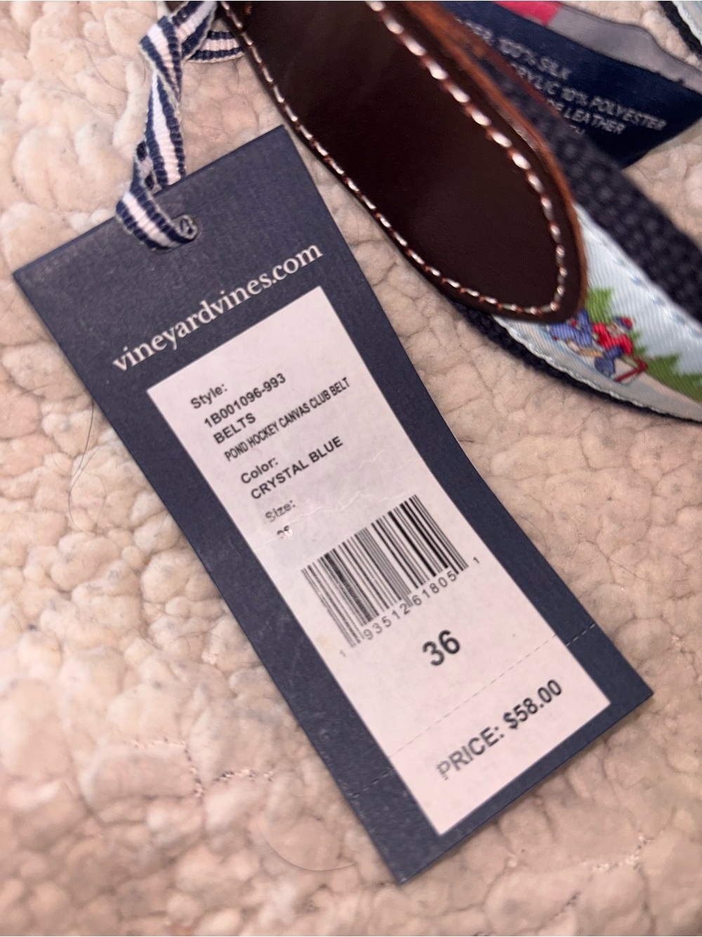 Vineyard Vines NWT Pond Hockey Canvas Club Belt Crystal Blue Size 36 - Picture 2 of 5